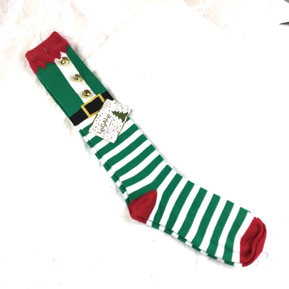 Christmas Bells Elf green white stripe Knee Socks  NWT - Picture 3 of 7
